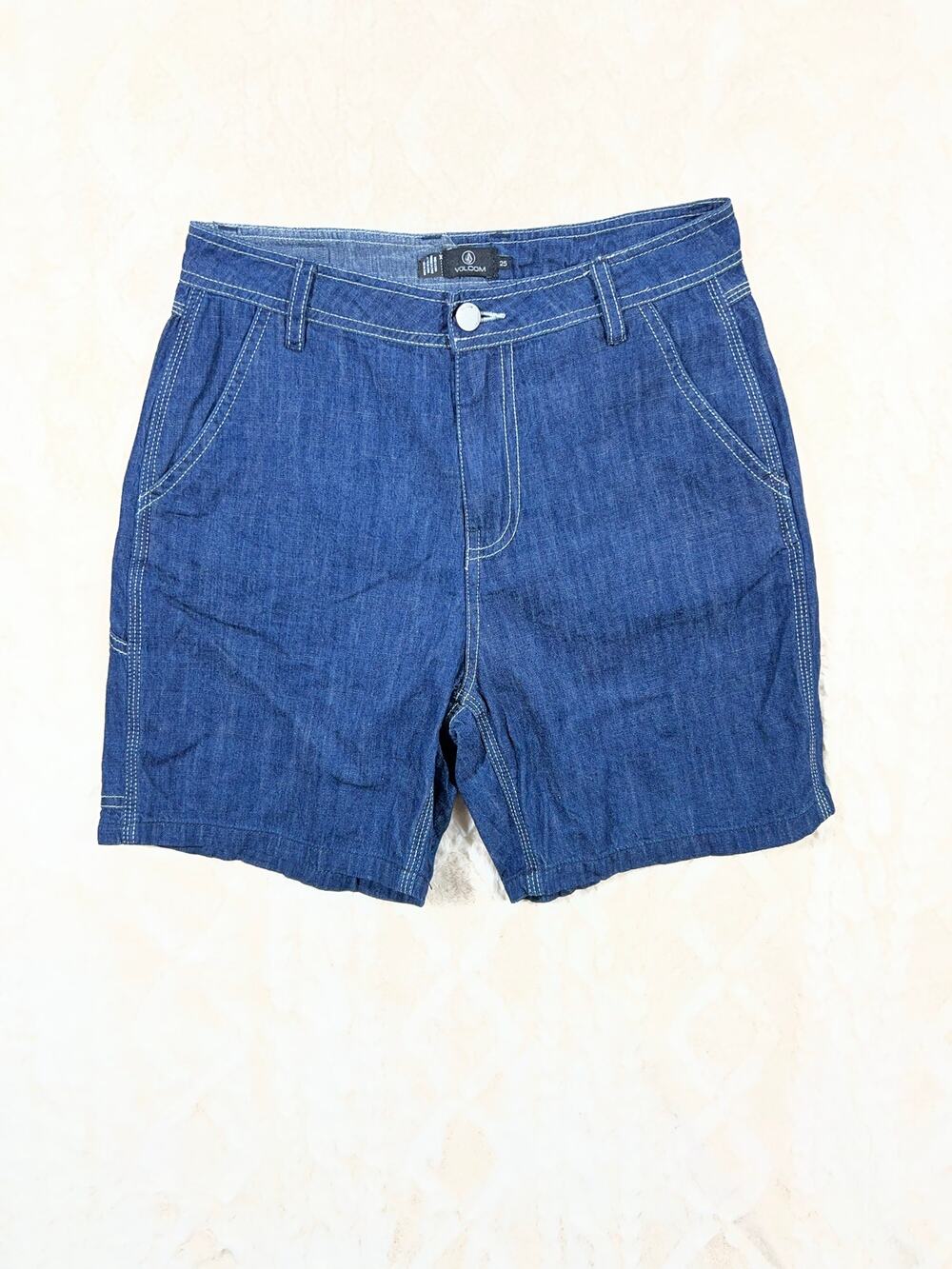 Volcom Painterly Carpenter Jean Shorts Womens 25 Low Rise Blue Denim Y2K